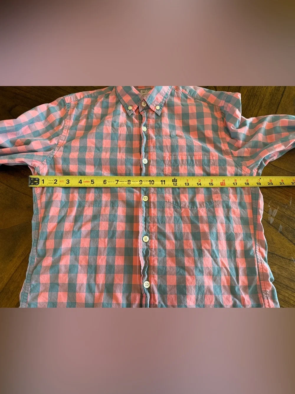 J. Crew Tailored Slim Fit Coral Pink and Blue Plaid Button-Down Shirt